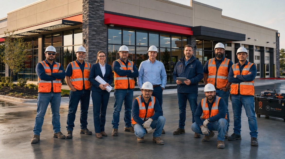 Roca team with equipment on site